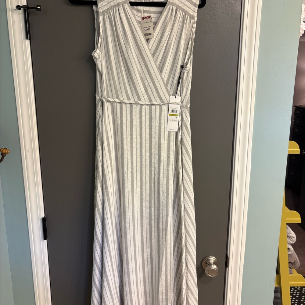 Calvin Klein Gray Striped Maxi Dress